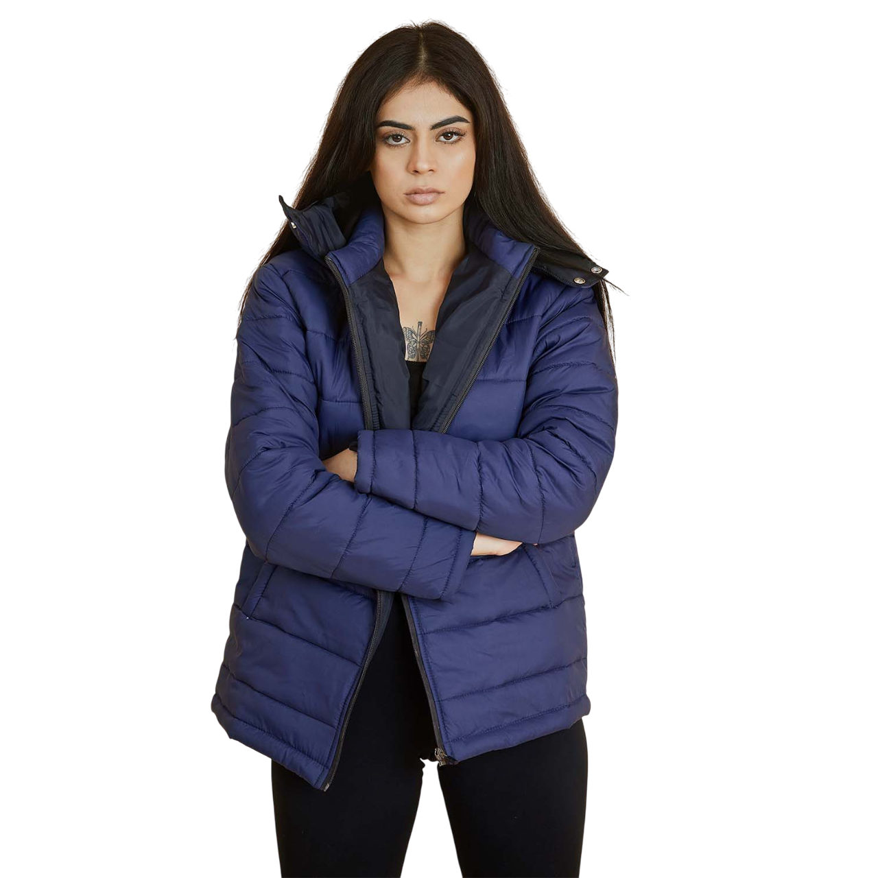 Blue Detachable Hood Jacket With Zip